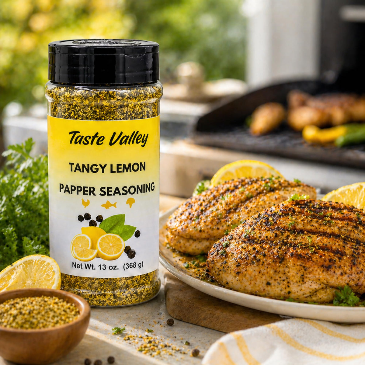 Taste Valley Lemon Pepper Seasoning - 13 oz Large Shaker Jar | 368 Servings | Zero Calories | No MSG | Seasoning for Lemon Pepper Wings, Chicken