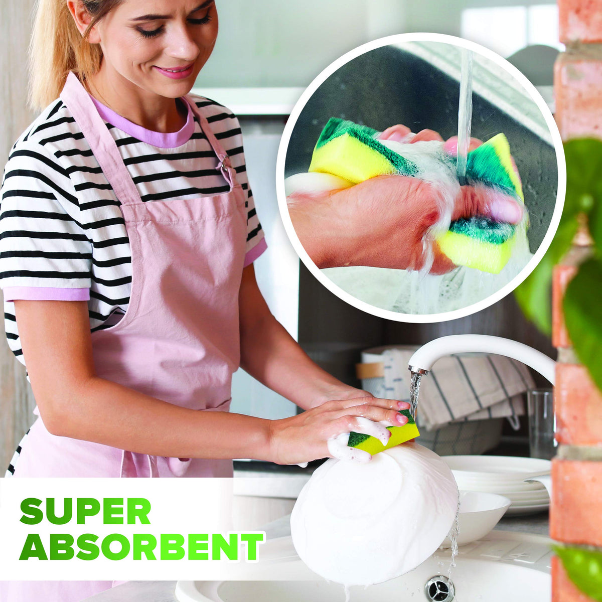 (6 Pack) Heavy Duty Scrub Sponges by SCRUBIT - Kitchen Dish, Sink and Bathroom Cleaning Scrubber Sponge - with Non-Smell Scouring Pad
