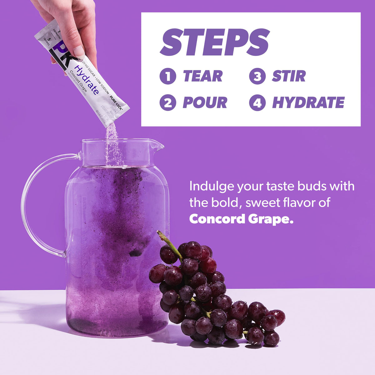 Pure Kick Hydration Pitcher Pack, Concord Grape, 6 Packets