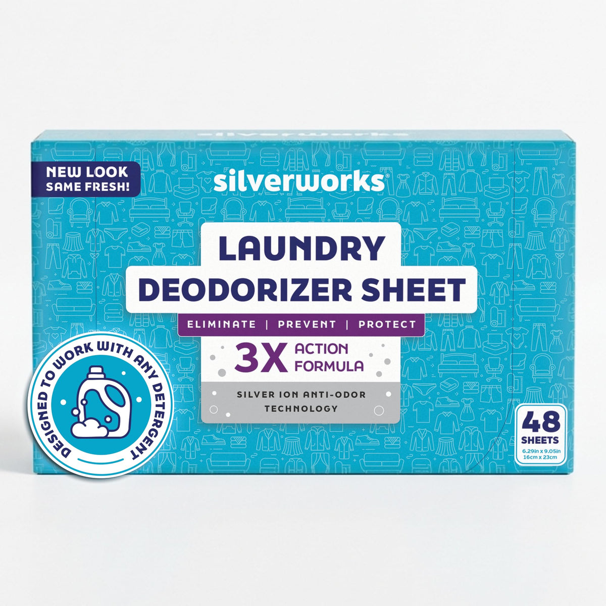 SilverWorks! Deodorizer Laundry Odor Eliminator For Clothes - Natural Silver Ion Infused Washer Sheets - Laundry Deodorizer Odor Eliminator - Lasting