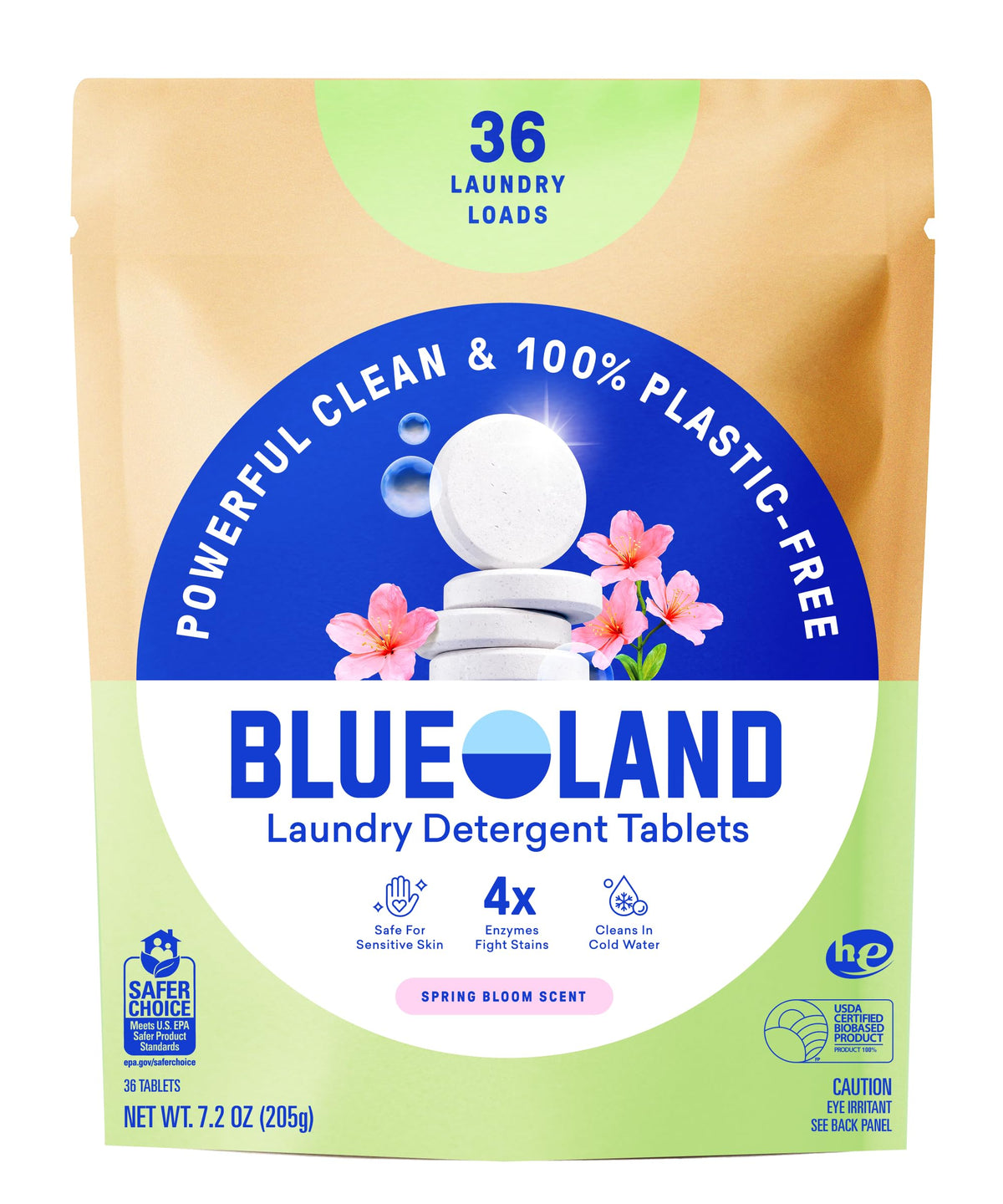 BLUELAND Laundry Detergent Tablets, 36 Count, Spring Bloom Scent, Plastic-Free Eco-Friendly Pods, Sheets, Liquid Alternative - Safe for Sensitive