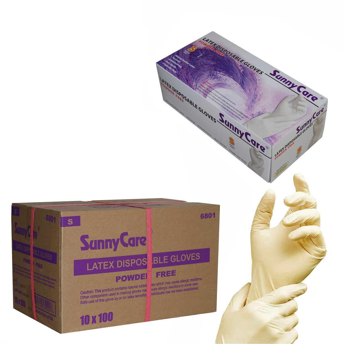 SunnyCare 1000/cs Latex Disposable Gloves Powder Free -Size Small 100pcs/box ; 10 Boxex/case