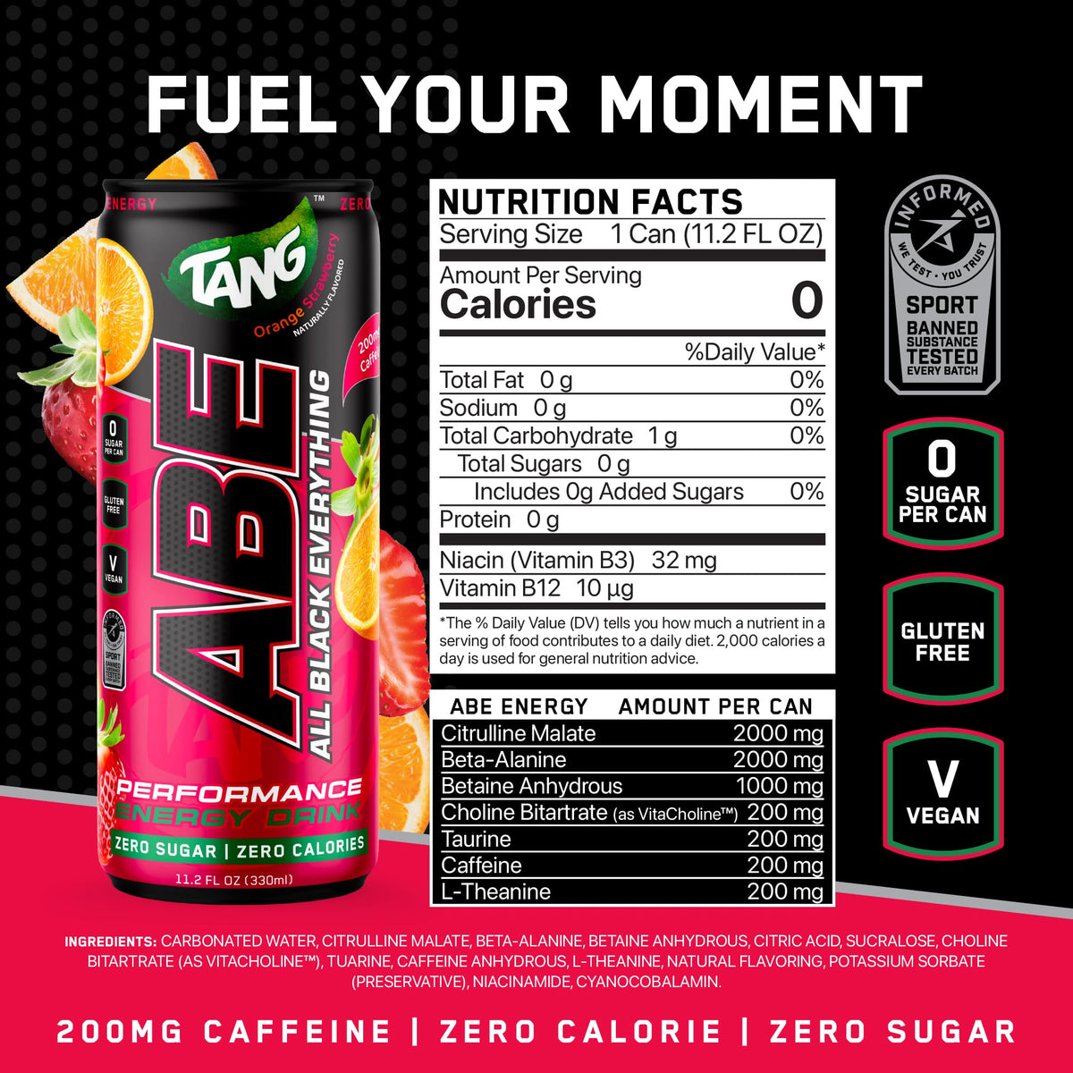 All Black Everything Performance Energy Drink | Zero Calories, Sugar Free | 200mg Caffeine | Beta Alanine & Citrulline | Pre-Workout Sport Drink