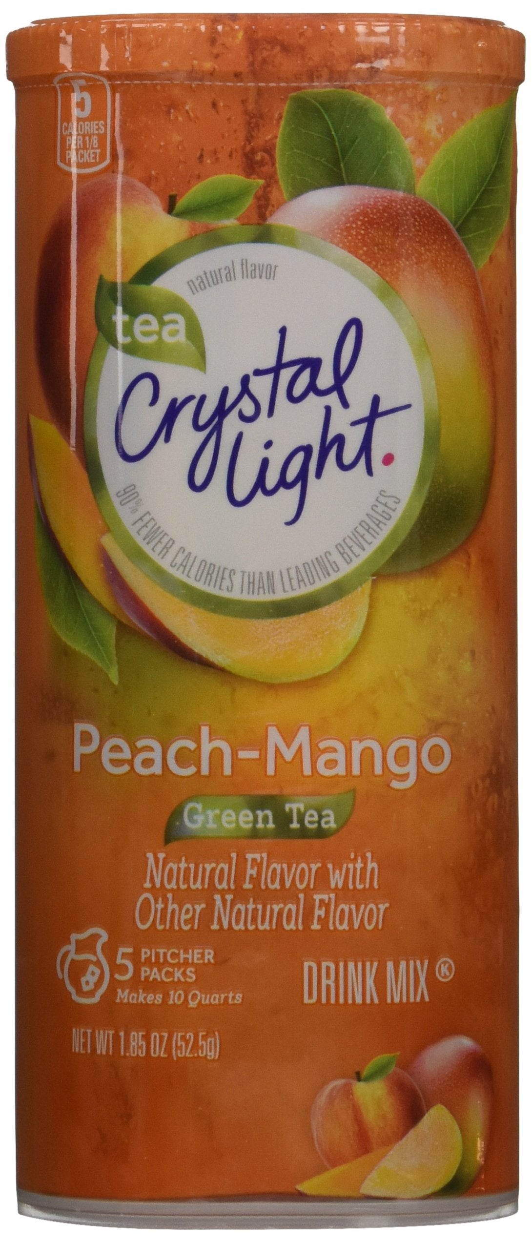 Crystal Light Natural Green Tea Peach Mango Drink Mix (30 Pitcher Packets, 6 Canisters of 5)