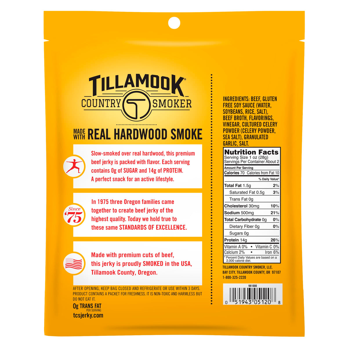 Tillamook Country Smoker Zero Sugar Keto Friendly Beef Jerky, Original, 2.2 Ounce