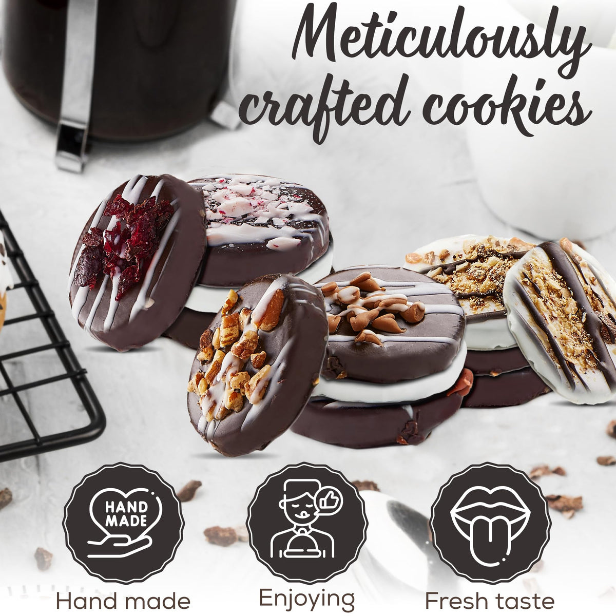 Pastry Perks Get Well Soon Gift Basket, 12 Gourmet Chocolate-Covered Cookies - Delicious Recovery Treats for Men, Women, and Grandma - Holiday Food