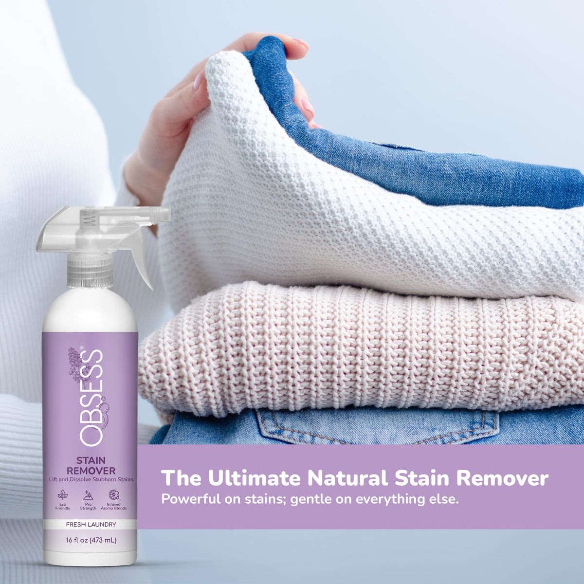 OBSESS Stain Remover 16 Oz., Laundry Stain Remover for Clothing, Upholstery and Carpet, Removes Tough Stains, Bio-Based and Non-Toxic Formula
