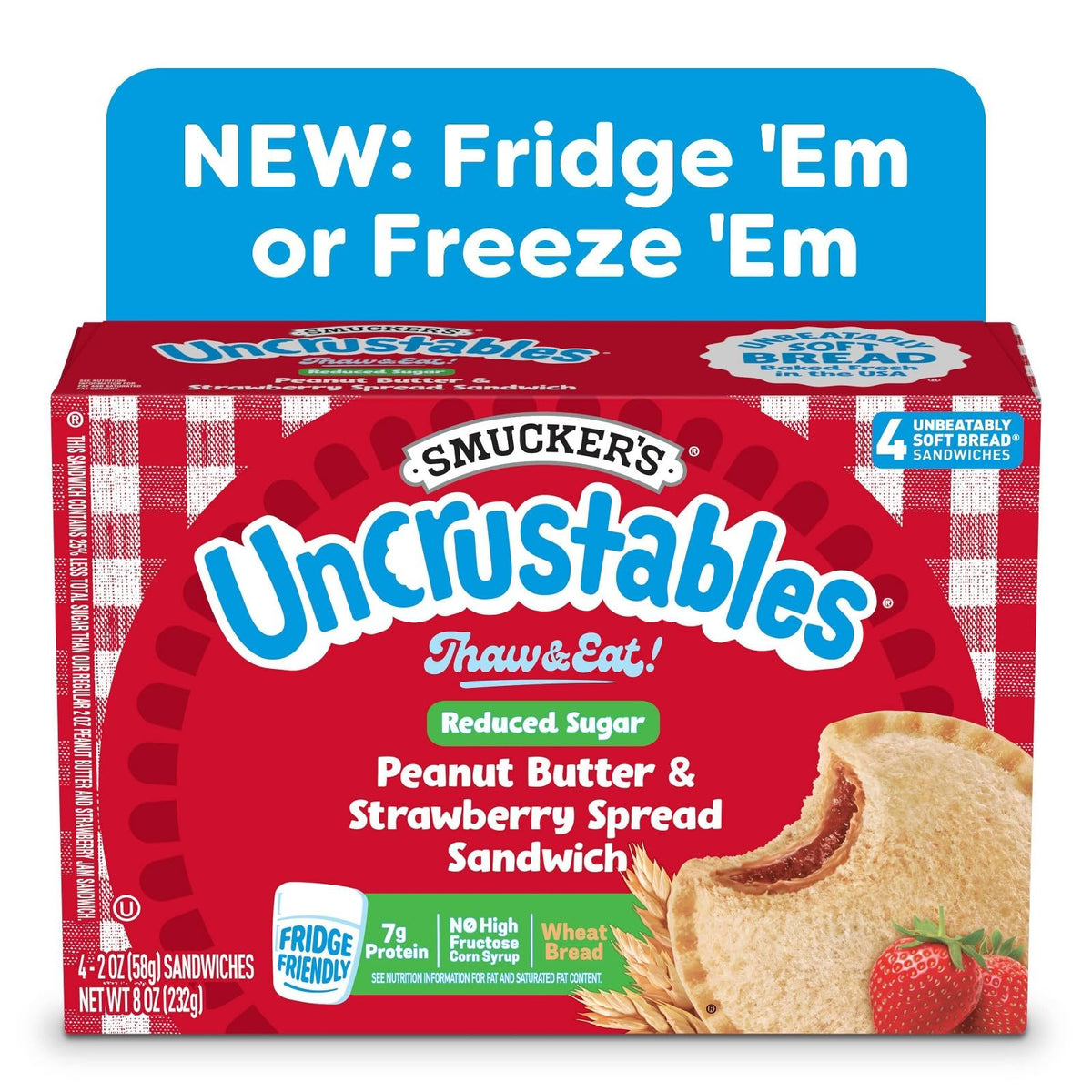 Smucker's Uncrustables Frozen Sandwich Variety Pack, Whole Wheat Peanut Butter & Strawberry Jam and Morning Protein Peanut Butter & Mixed Berry