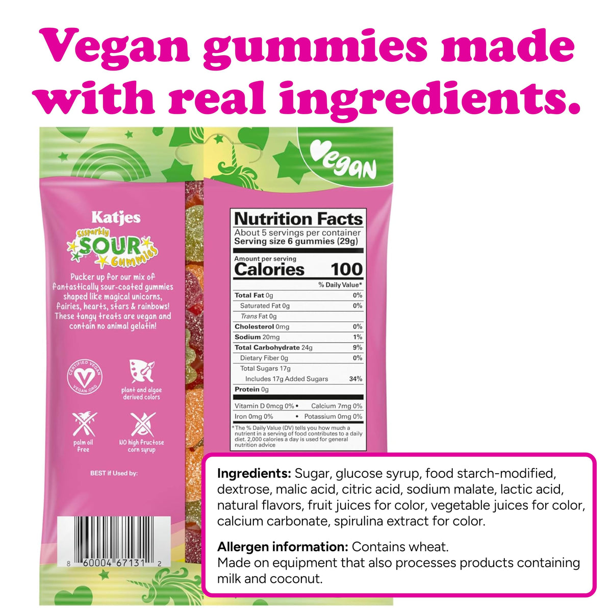 Katjes Vegan Sour Gummies, Wildly Good Sour Soft & Flavorful Gummy Candy, Colorful Whimsical Shapes, No Artificial Dyes or Flavors, Gelatin Free, Kids