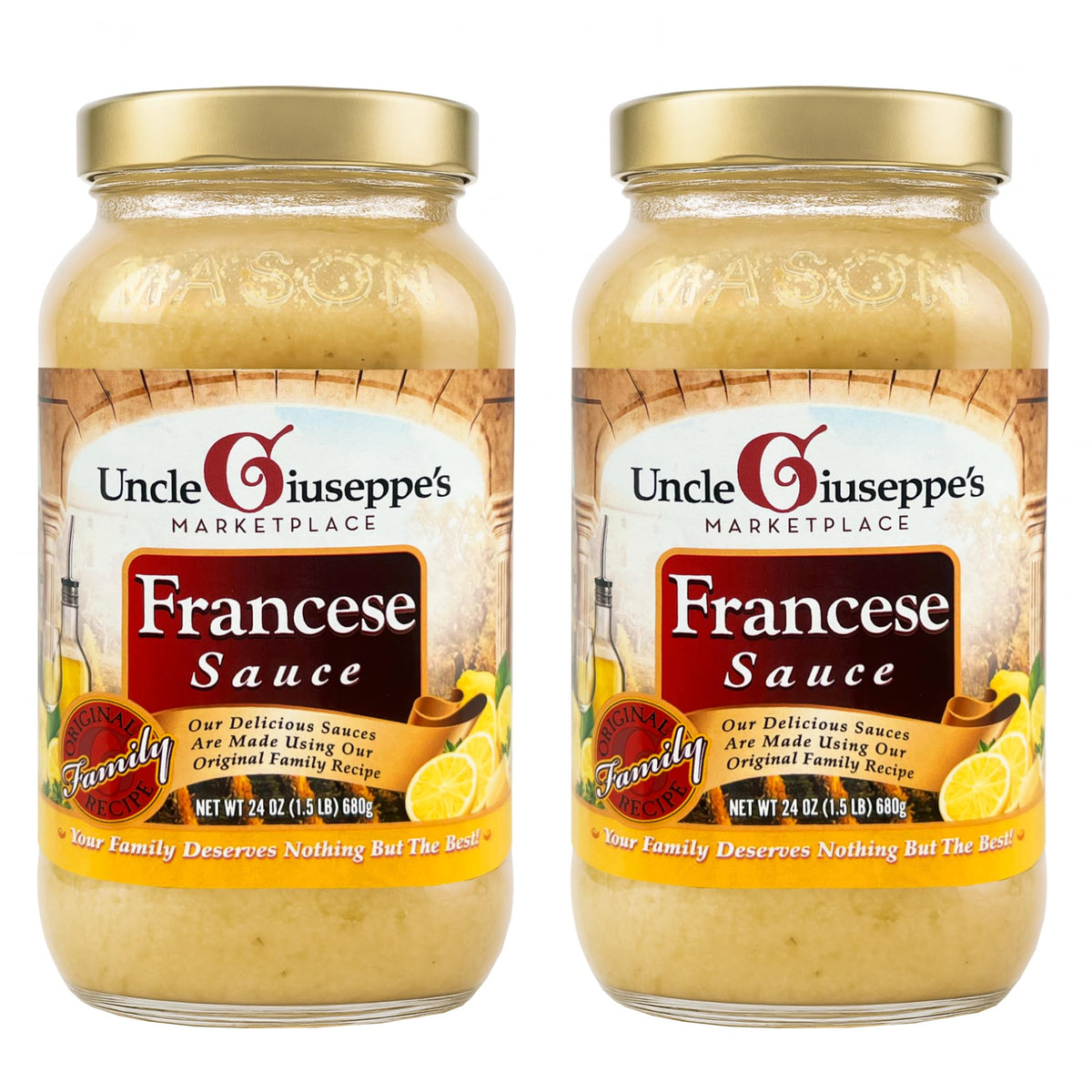 Uncle Giuseppe’s Francese Sauce, 24 oz | Classic Italian Lemon Butter Wine Sauce | Ready-to-Use Gourmet | All-Natural, No Preservatives [Pack of 2]