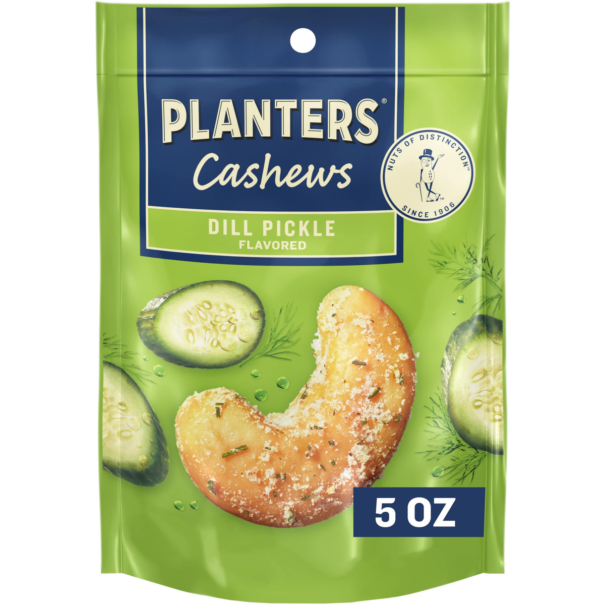 PLANTERS Cashews Dill Pickle - Trail Mix Snack Packs - Snacks with Dill Pickle, Snack Pack, Party Trail Mix, 5 Oz Bag, Pack of 1