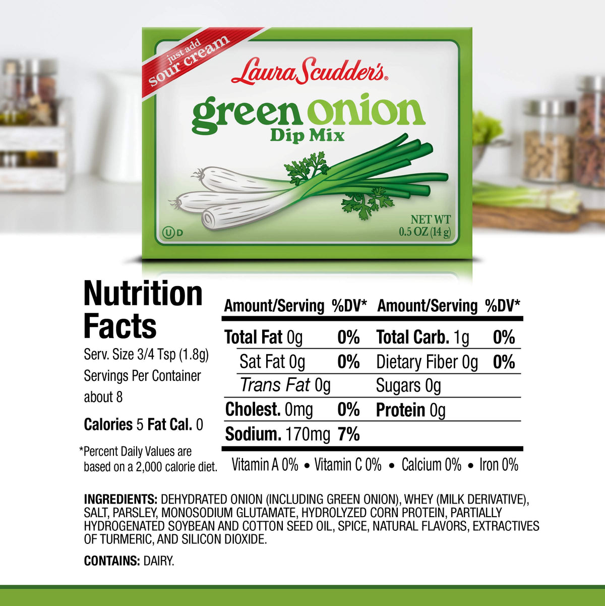 Laura Scudders Green Onion Dry Dip Mix and Seasoning - Great For Vegetables, Chips, Sauces and Seasoning (4-2)