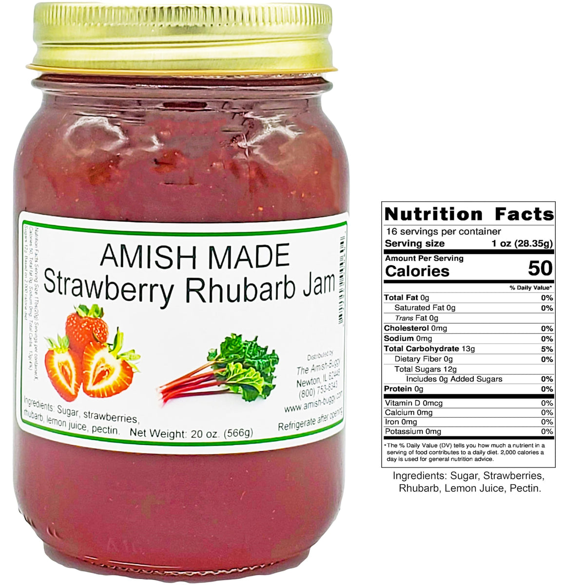 Amish Strawberry Rhubarb Jam - Two 16 Oz Jars