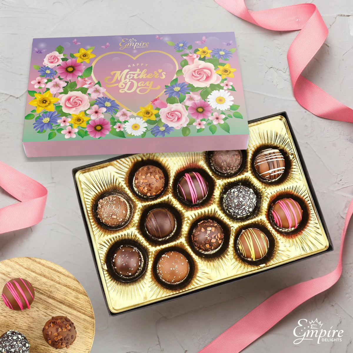 Mother’s Day Chocolate Gift Box - Assorted Gourmet Truffles Gift Box - Elegant Mothers Day Gifts for Mom, Wife, Grandma - Premium Candy Assortment, 6