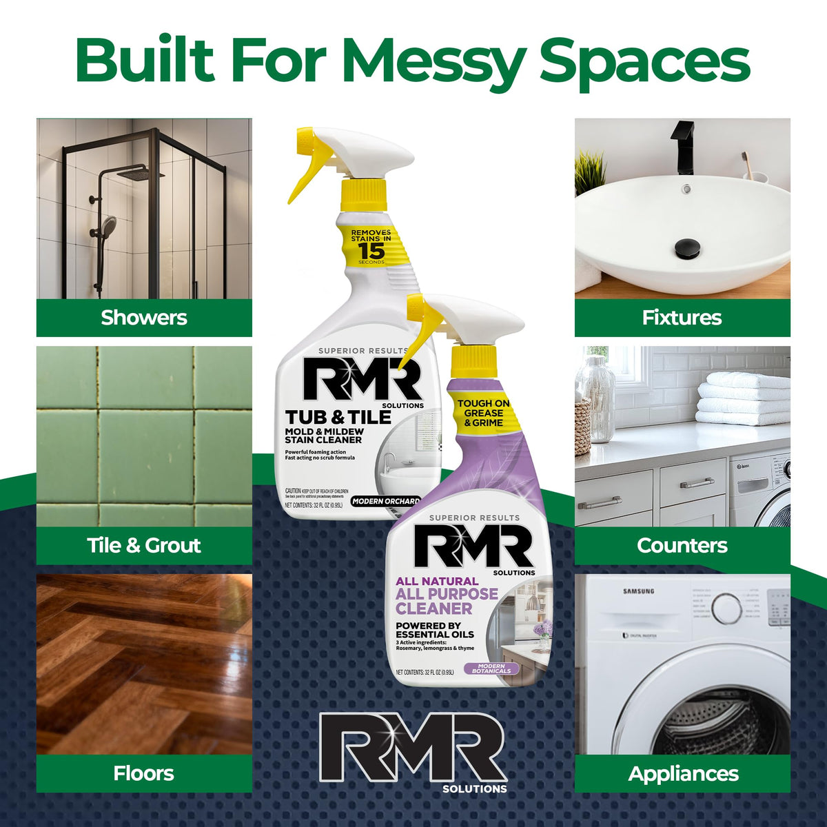 RMR Surface Saver System - Tub & Tile Stain Remover + All Natural All Purpose Cleaner, 2-Step Bathroom & Surface Cleaning Bundle for Tile, Grout