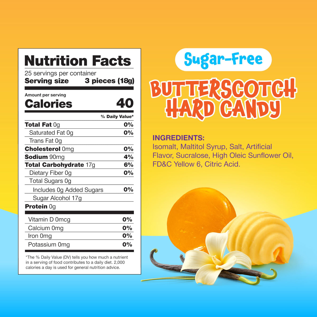 Sugar Free Butterscotch Hard Candy - 1 Pound Pack - Hard Candy Individually Wrapped - Sugarless Candies for Office Bowls, Snacking, Sharing