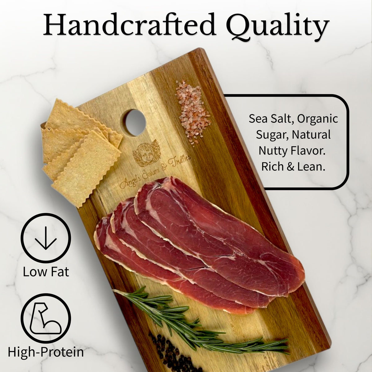 Angel's Salumi Pre-Sliced Wild Boar Prosciutto - 3oz Gourmet Artisanal Charcuterie - Humanely Raised, Vegetarian Fed, Antibiotic, Hormone, MSG,