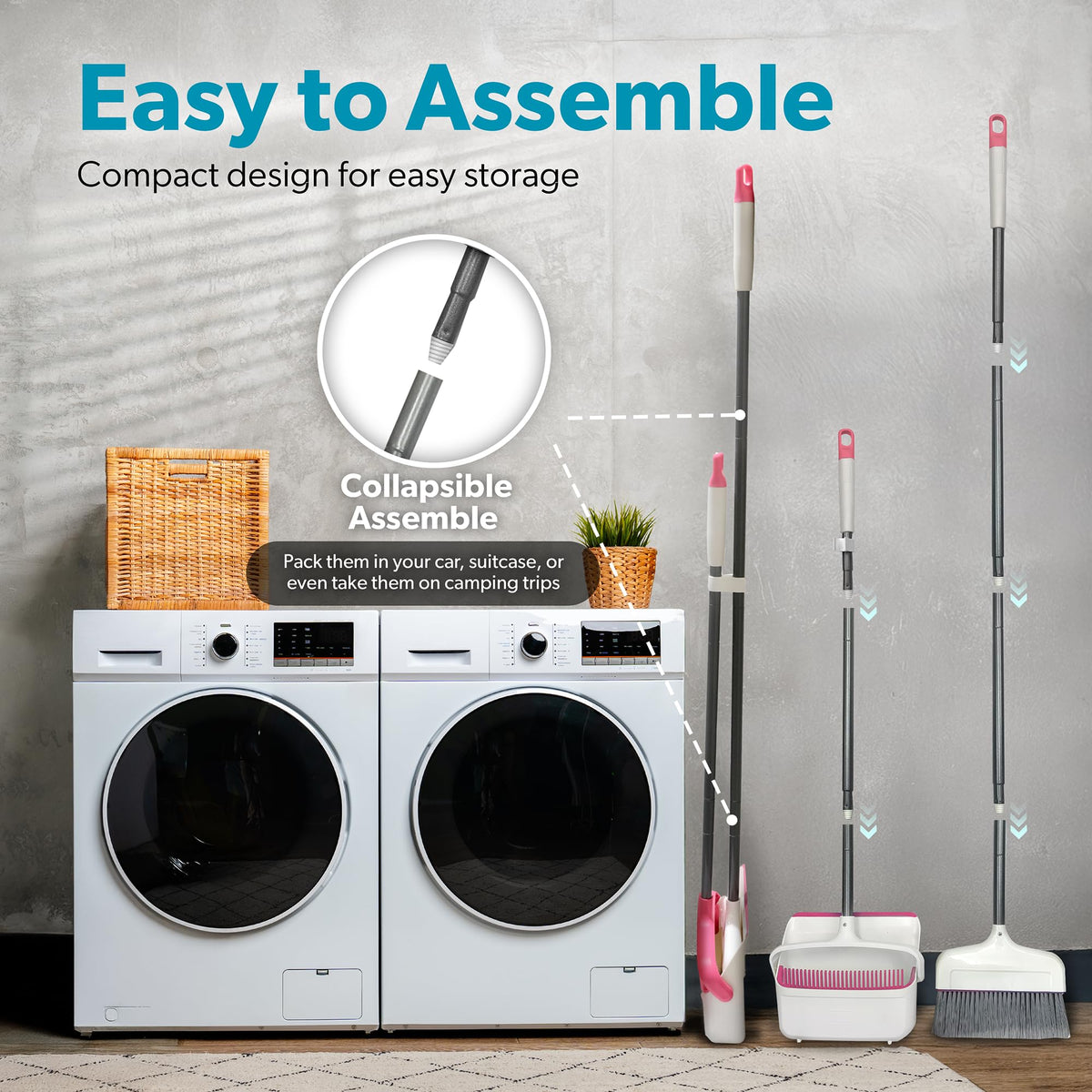 BLACK+DECKER Butler Broom & Dustpan Set - Stand-Up Design - Lightweight, Space-Saving Combo for Kitchen, Living Room, Bathroom, Lobby Floors - Home