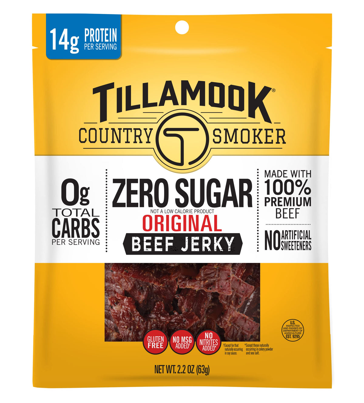 Tillamook Country Smoker Zero Sugar Keto Friendly Beef Jerky, Original, 2.2 Ounce