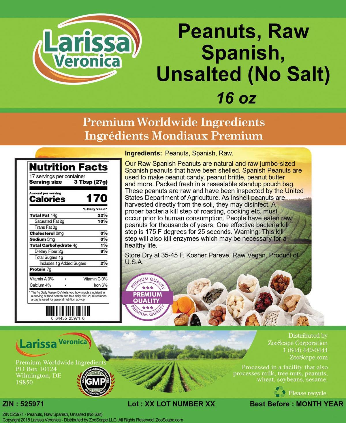 Peanuts, Raw Spanish, Unsalted (No Salt) (16 oz, ZIN: 525971)