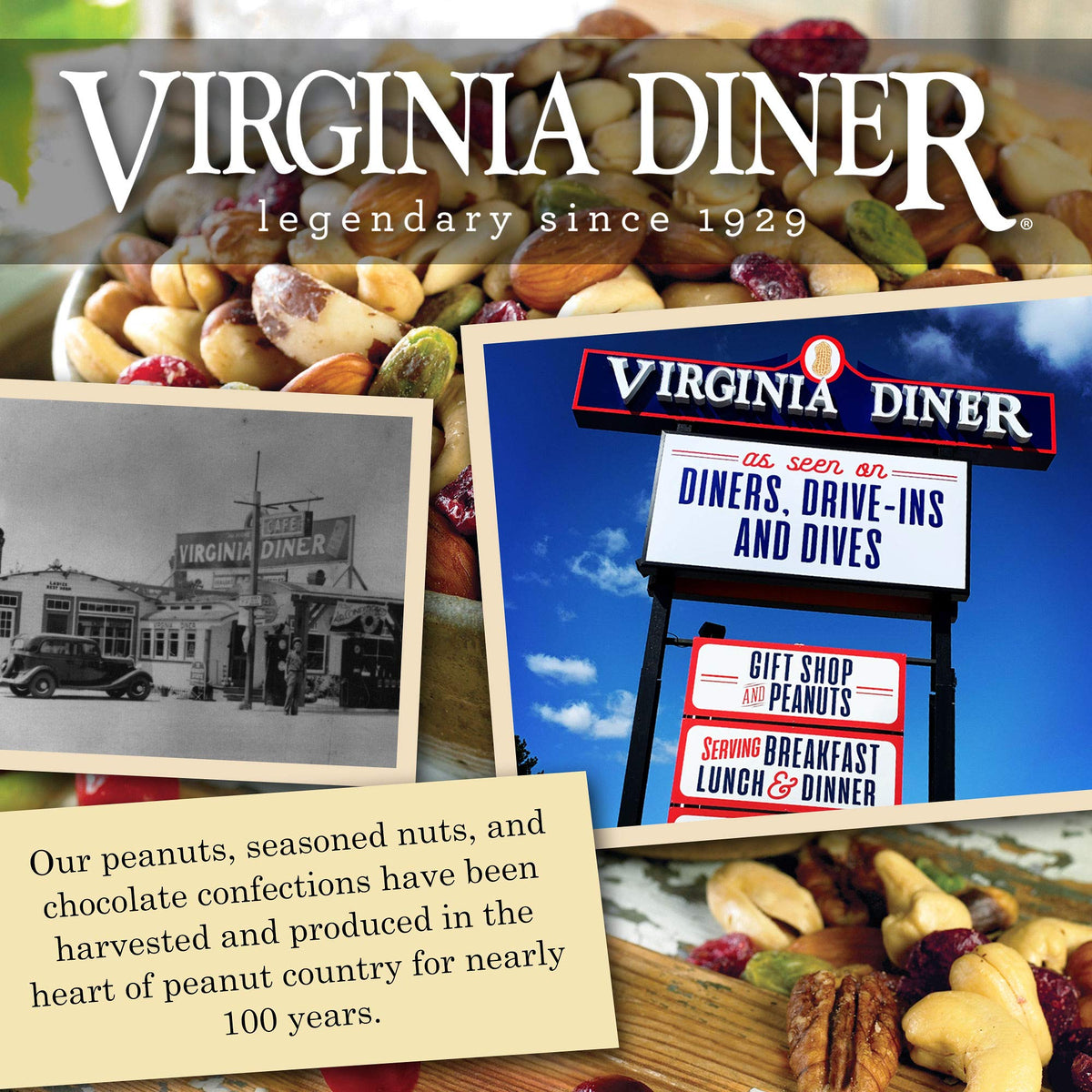 Virginia Diner Natural Virginia Deluxe Nuts, Almonds, Cashews, Pecans, Pistachios & Brazil Nuts, All Natural 18 Ounce (Pack of 1) Deluxe Nut Mix