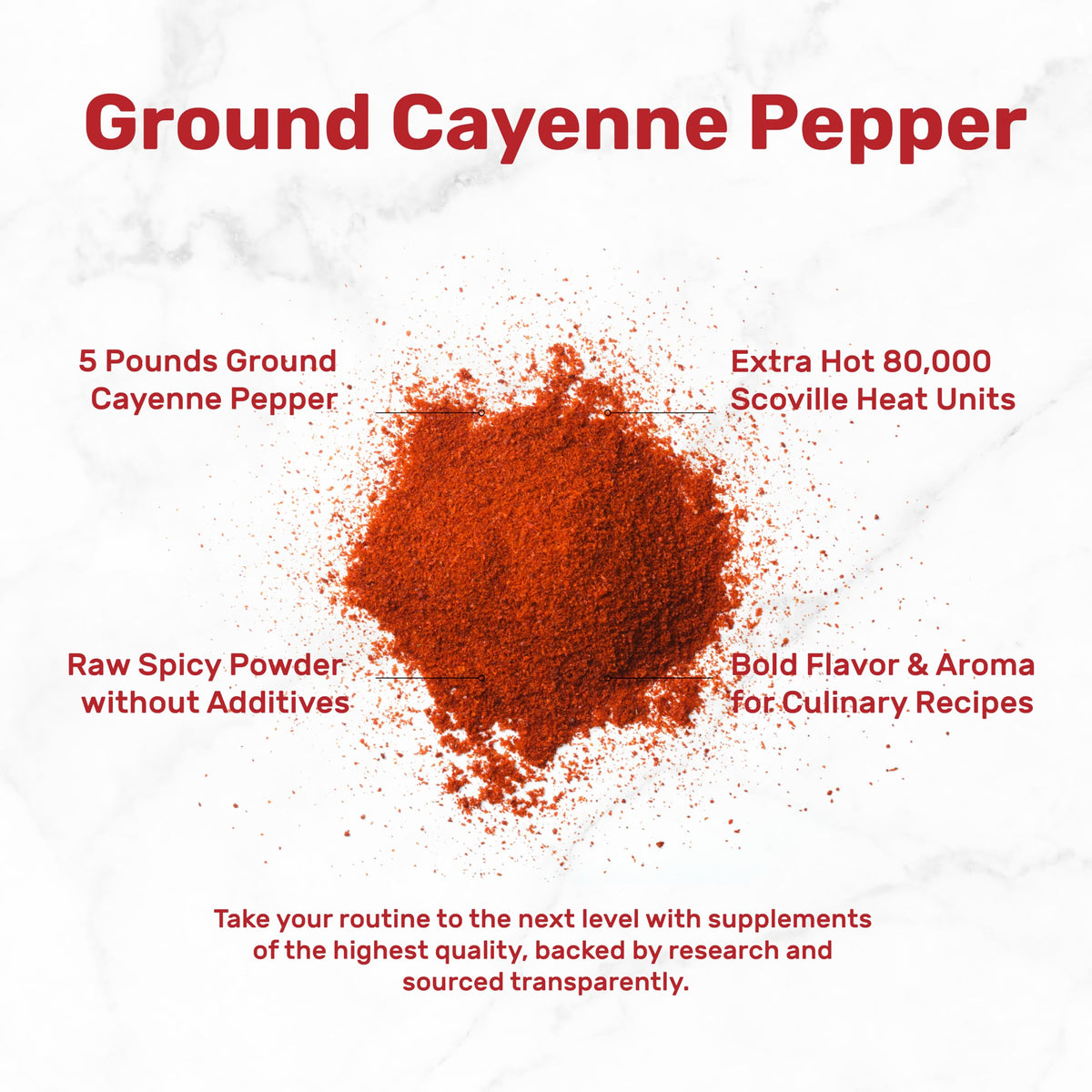 Ground Cayenne Pepper Powder, 5 Pounds - Extra Hot 80,000 Heat Units - Raw Spicy Red Pepper Flavor - Great Home Cooking Spice - Deters Animals from