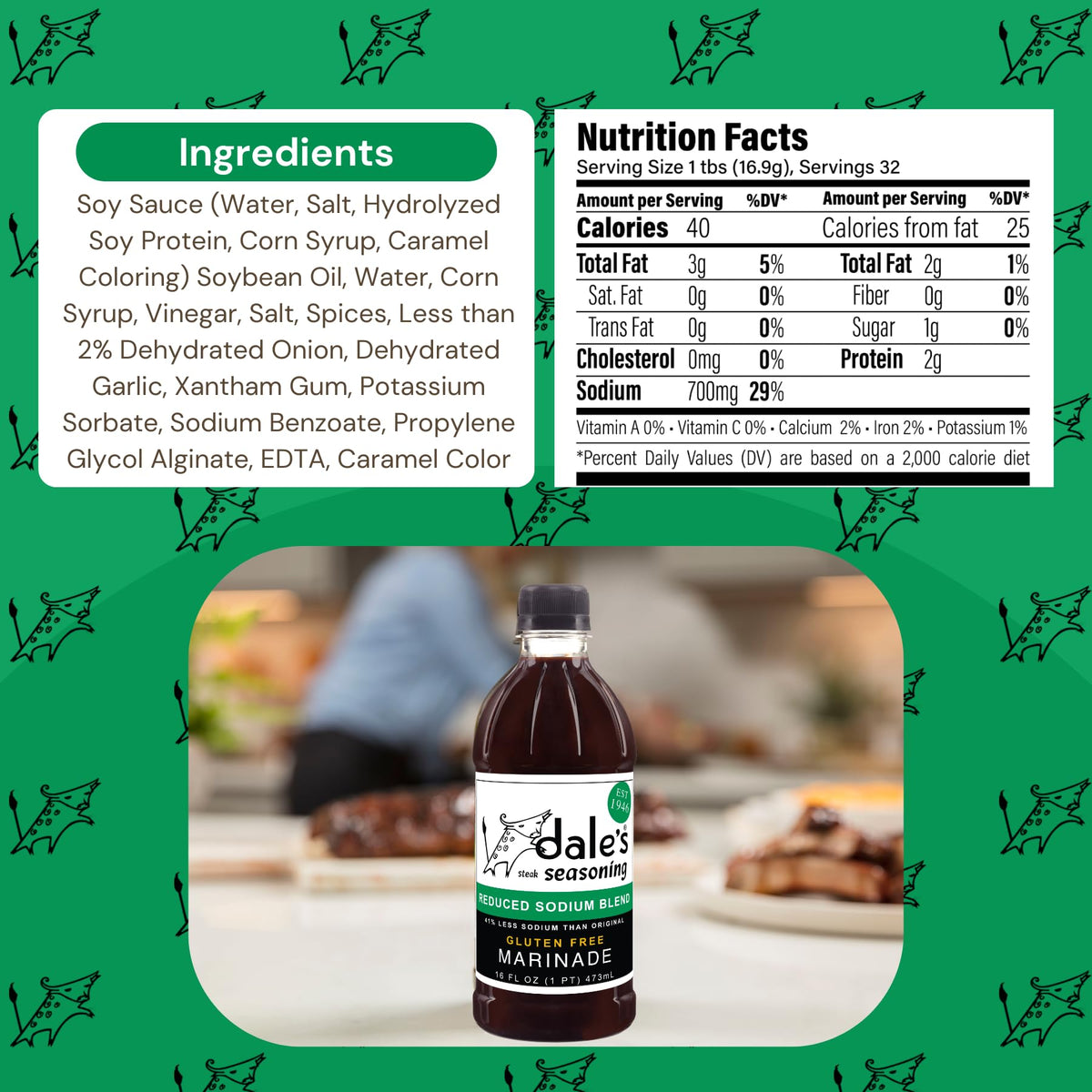 Steak Seasoning By Dale's, Reduced Sodium Blend, No Cholesterol | Delicious on All Meats, Fish | 16 oz Bottle (3 Pack) | No Long Marinating, Savory