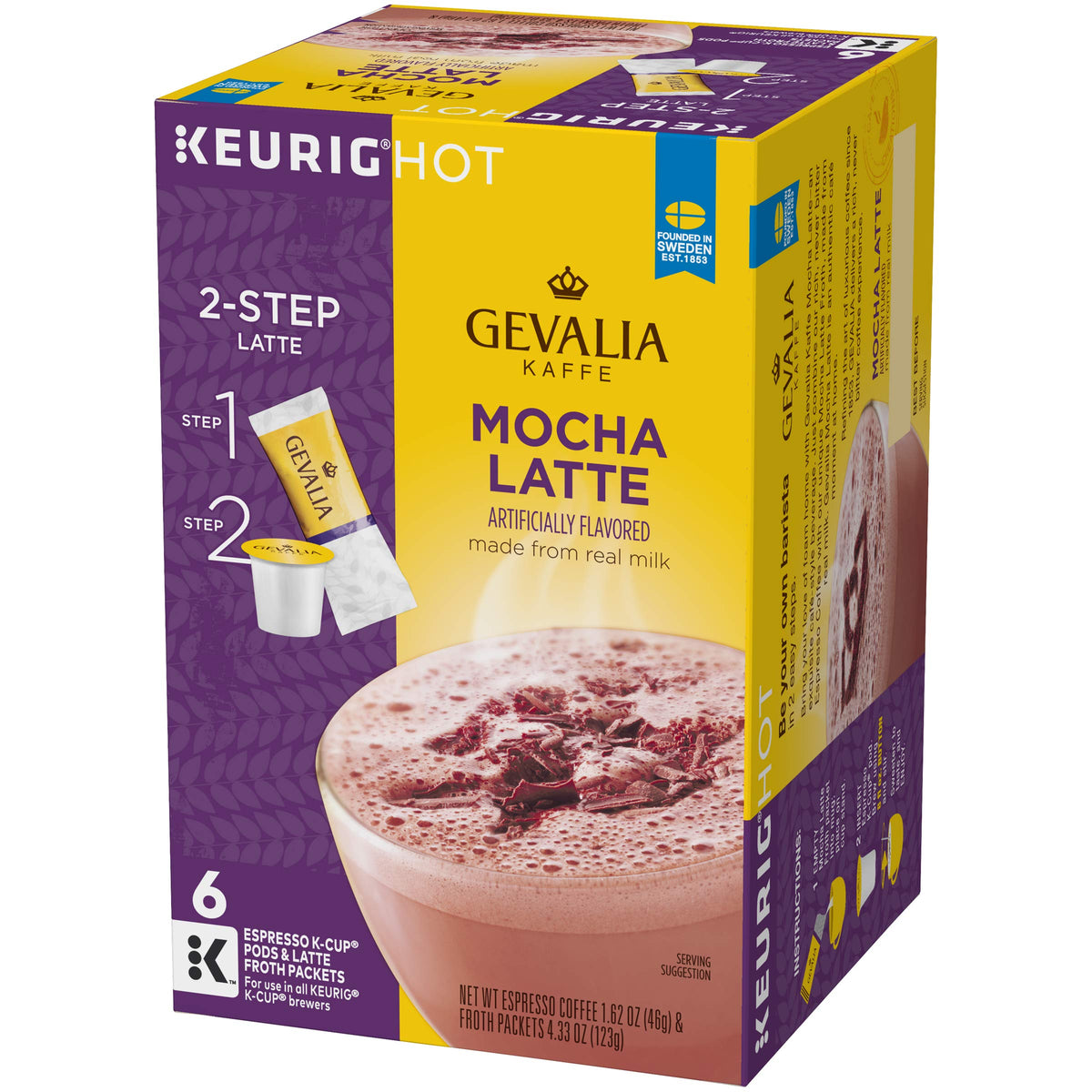 Gevalia Mocha Latte Espresso K-Cup Coffee Pods (6 Pods)