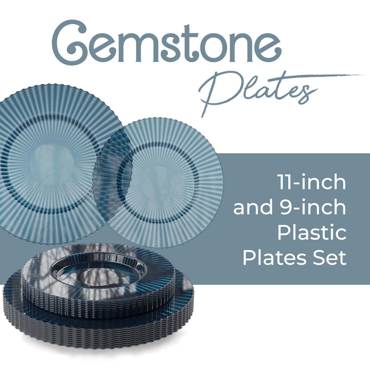 Exquisite 40 Piece Plastic Disposable Plates Set For 20 Guests I 20 X 9 Inch & 20 X 11 Inch Disposable Plastic Plates | Color: Blue | Great