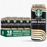 Starbucks Doubleshot Zero Sugar Coffee Energy Drink, French Vanilla, 15 fl oz Cans, (12 Pack), Zero Sugar, B Vitamins, Ginseng, Guarana, Iced Coffee