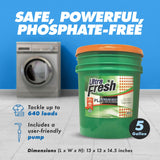 Ultra Fresh 3X Platinum Laundry Detergent, 5 Gallon, Bundled with Platinum Spring Fresh Fabric Softener and Pump, Up to 640 Loads, Orange/Blue