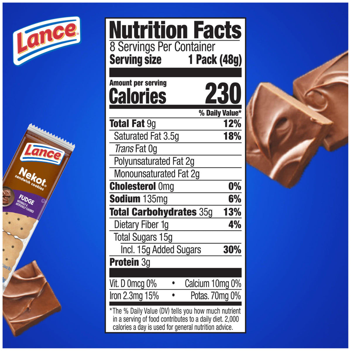 Lance Sandwich Cookies, Nekot Fudge, 8 Count Box