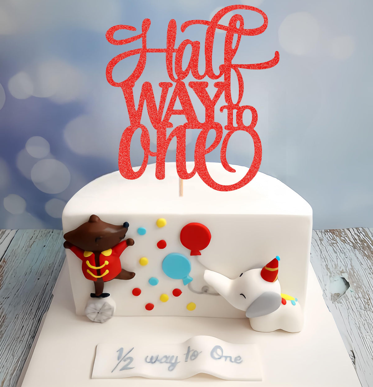 AHAORAY Half Way To One Cake Topper - Red Glitter 6 Months Birthday Decorations Supplies - Half Birthday Decorations Baby Girl, for Baby Shower/Gender
