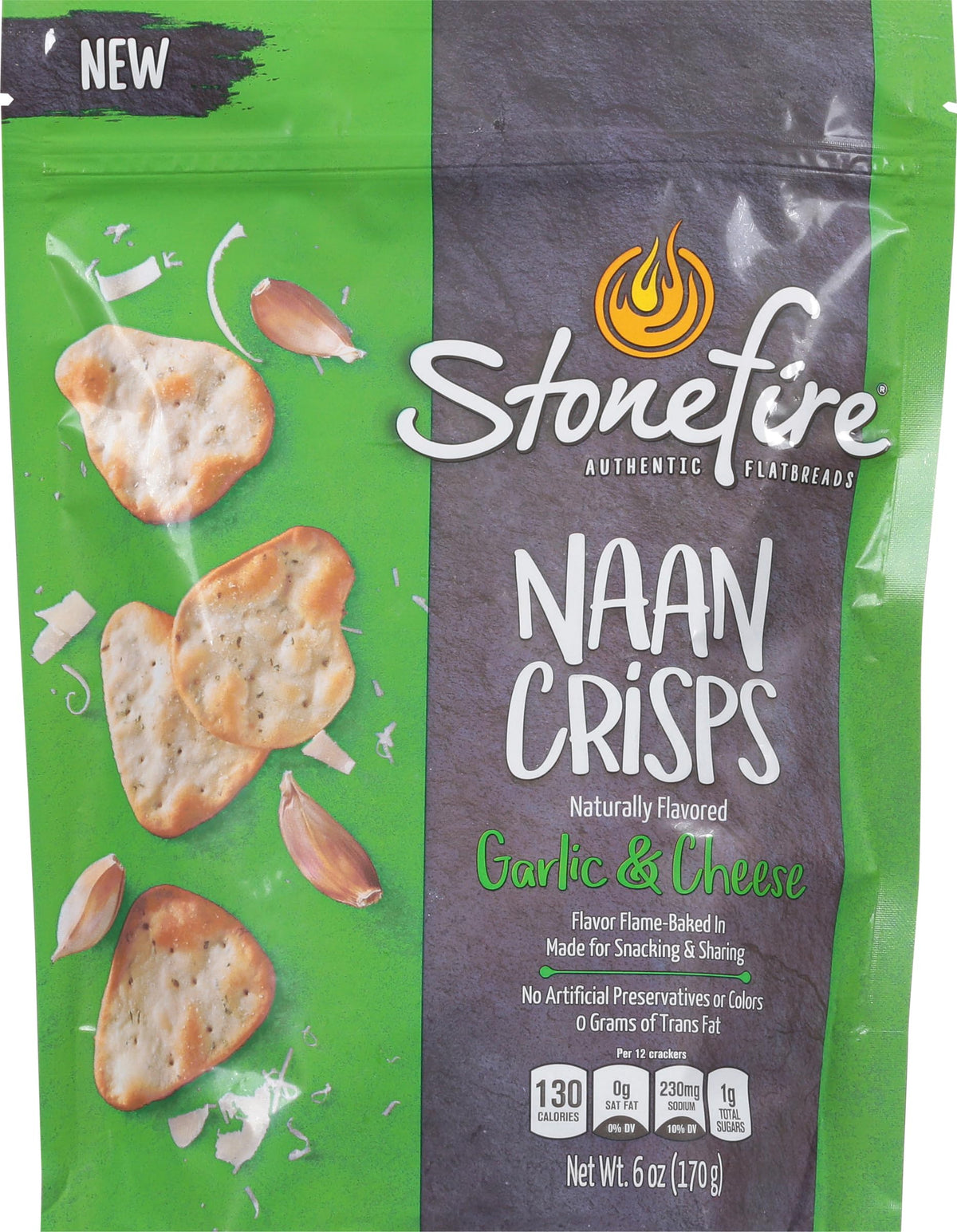 Stonefire, Naan Crisps Garlic & Cheese, 6 Ounce