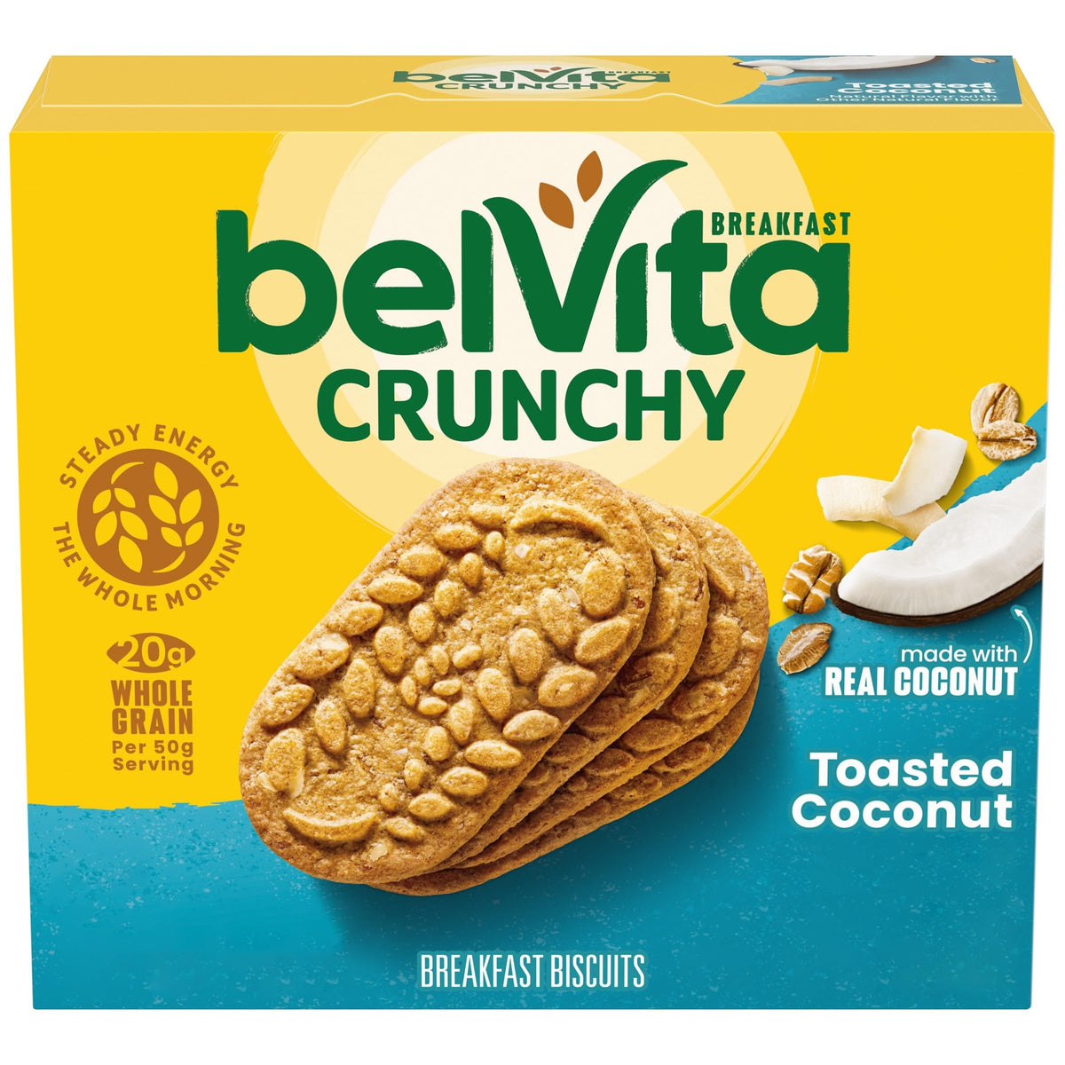 belVita Toasted Coconut Breakfast Biscuits, 5 Packs (4 Biscuits Per Pack)