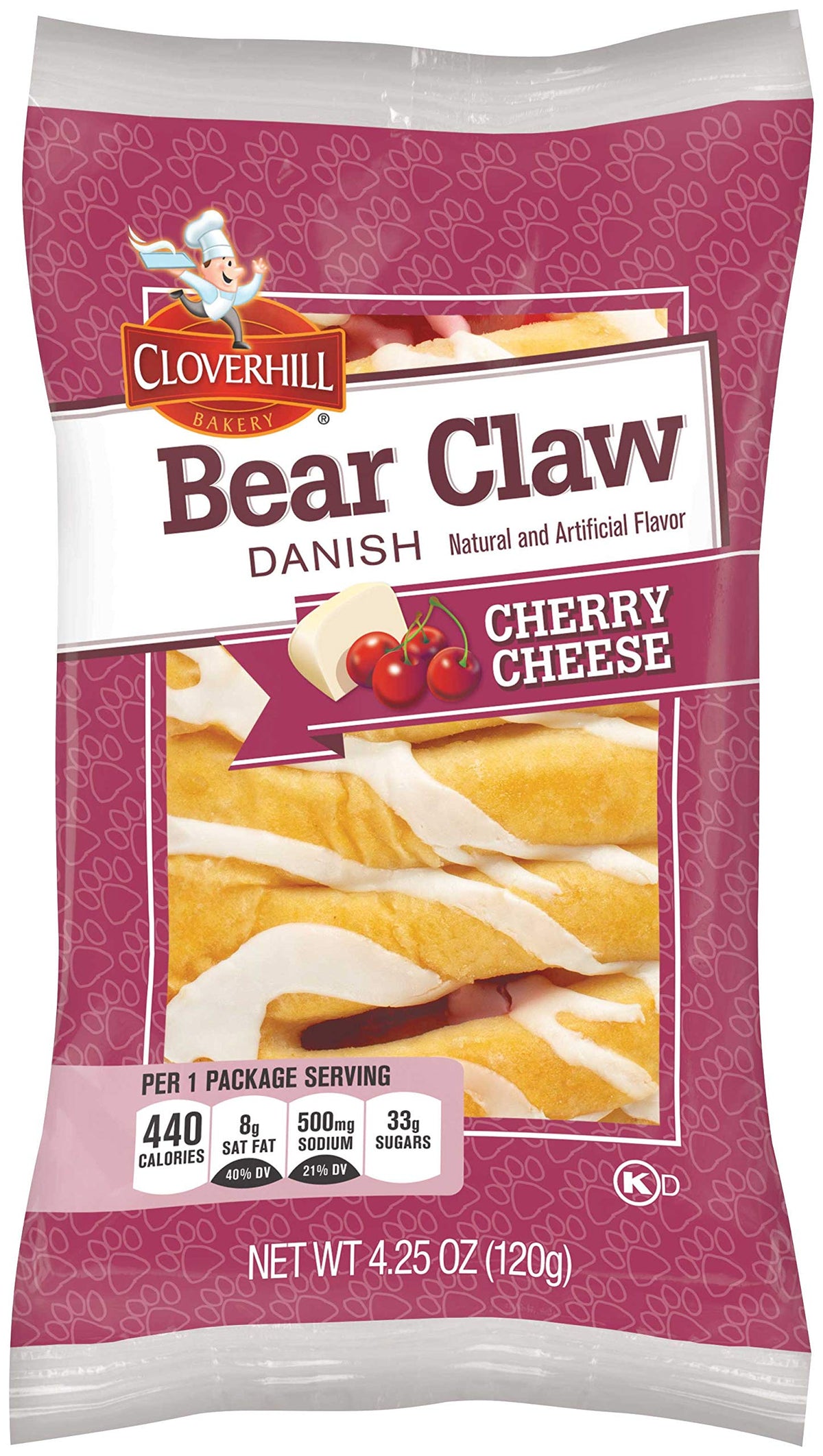 Cloverhill Bear Claw Cherry Cheese Danish, 4.25 Ounce - 36 per case.
