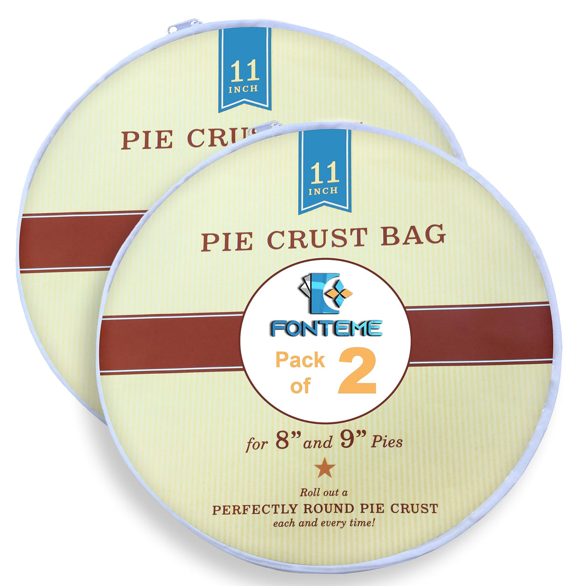 Fonteme Plastic Pie Crust Dough Rolling Bag - Set of 2 (11") | Non-Stick Mess Free Pie Crust Dough Shaper, Cookie, Pastry, Pizza, and Pasta Doug