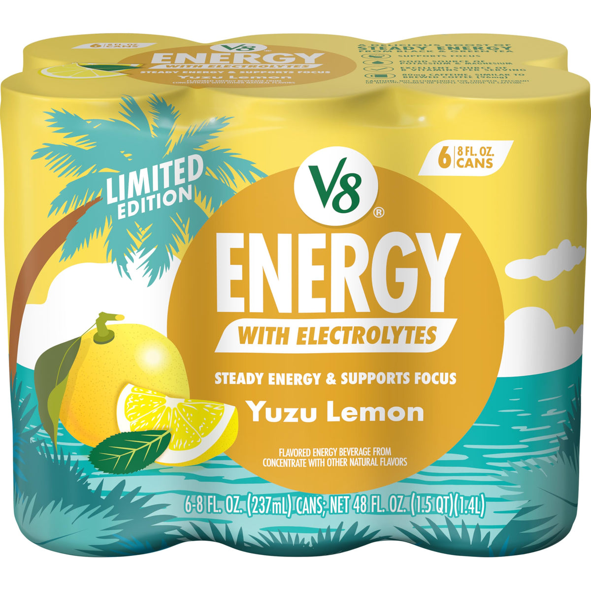 V8 Energy Yuzu Lemon Energy Drink, 8 fl oz Can, 6 pack