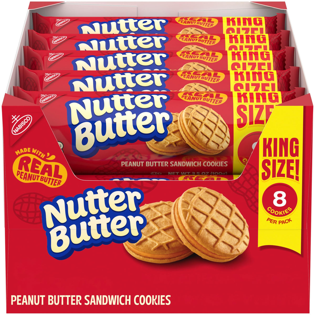 NUTTER BUTTER Peanut Butter Sandwich Cookies, King Size, 10-3.5 oz Snack Packs