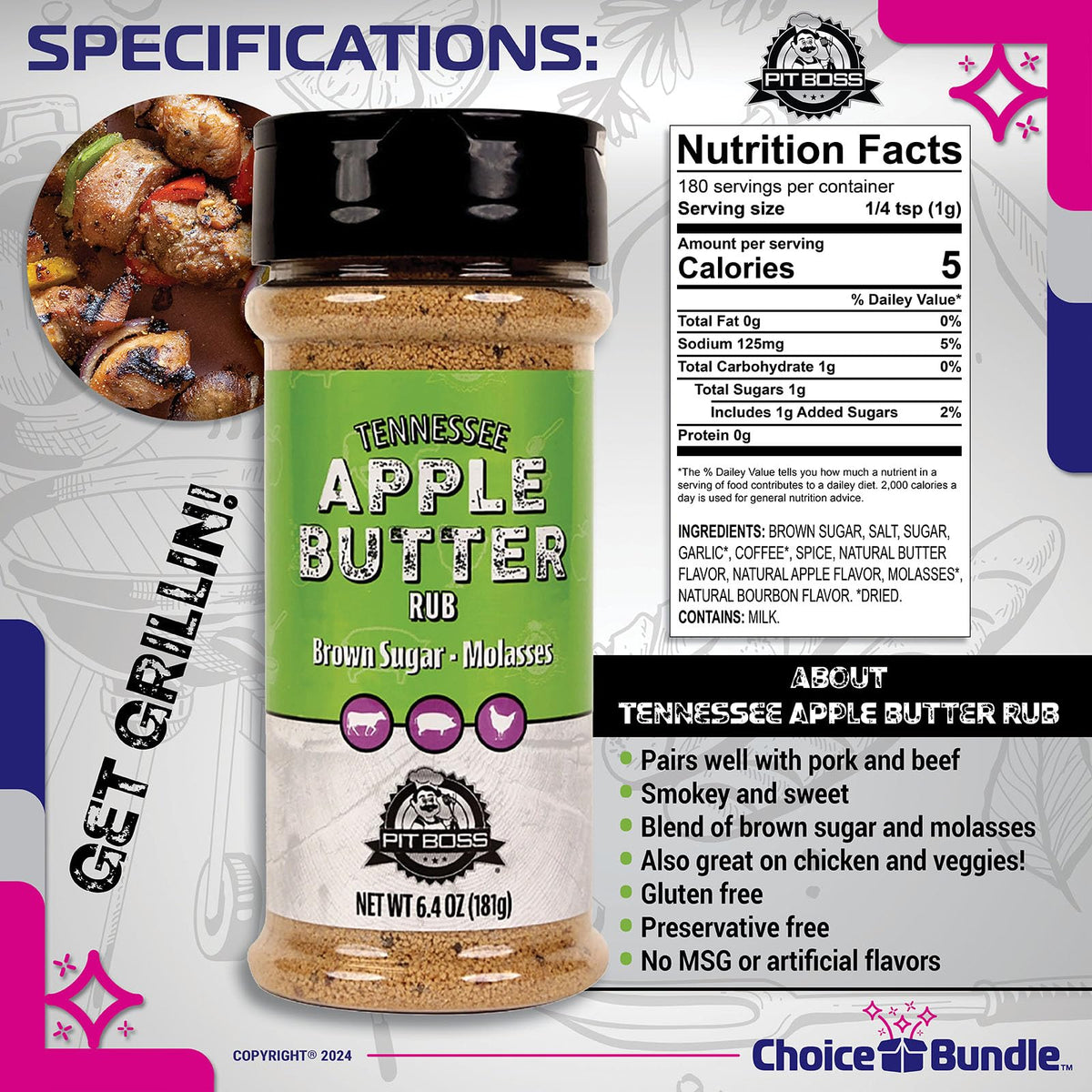 Pit Boss Tennessee Apple Butter Premium BBQ Barbecue Mixed Seasoning Spice & Rub 2 pk Choice Bundle (12.8 oz) + Guide & Keychain Bottle Opener (4