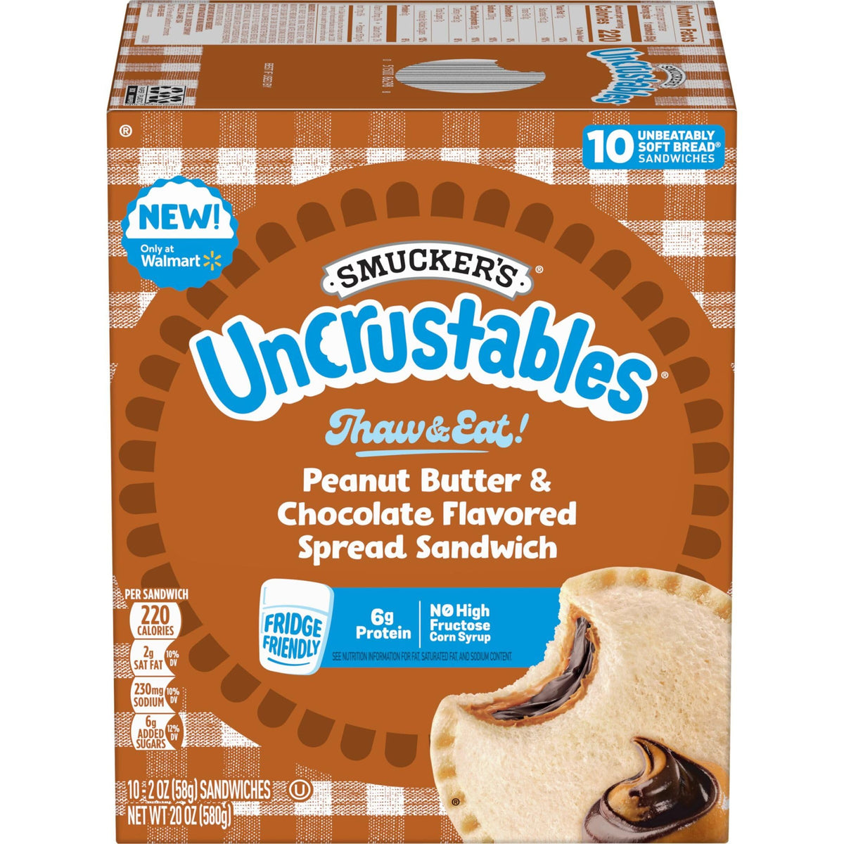 Smucker's Uncrustables Peanut Butter & Chocolate Flavored Spread Frozen Sandwiches, Individually Wrapped, 120 Count