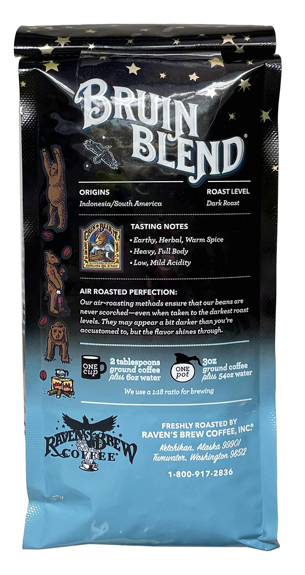 Ravens Brew Whole Bean Bruin Blend, 12-Ounce Bags (Pack of 2)