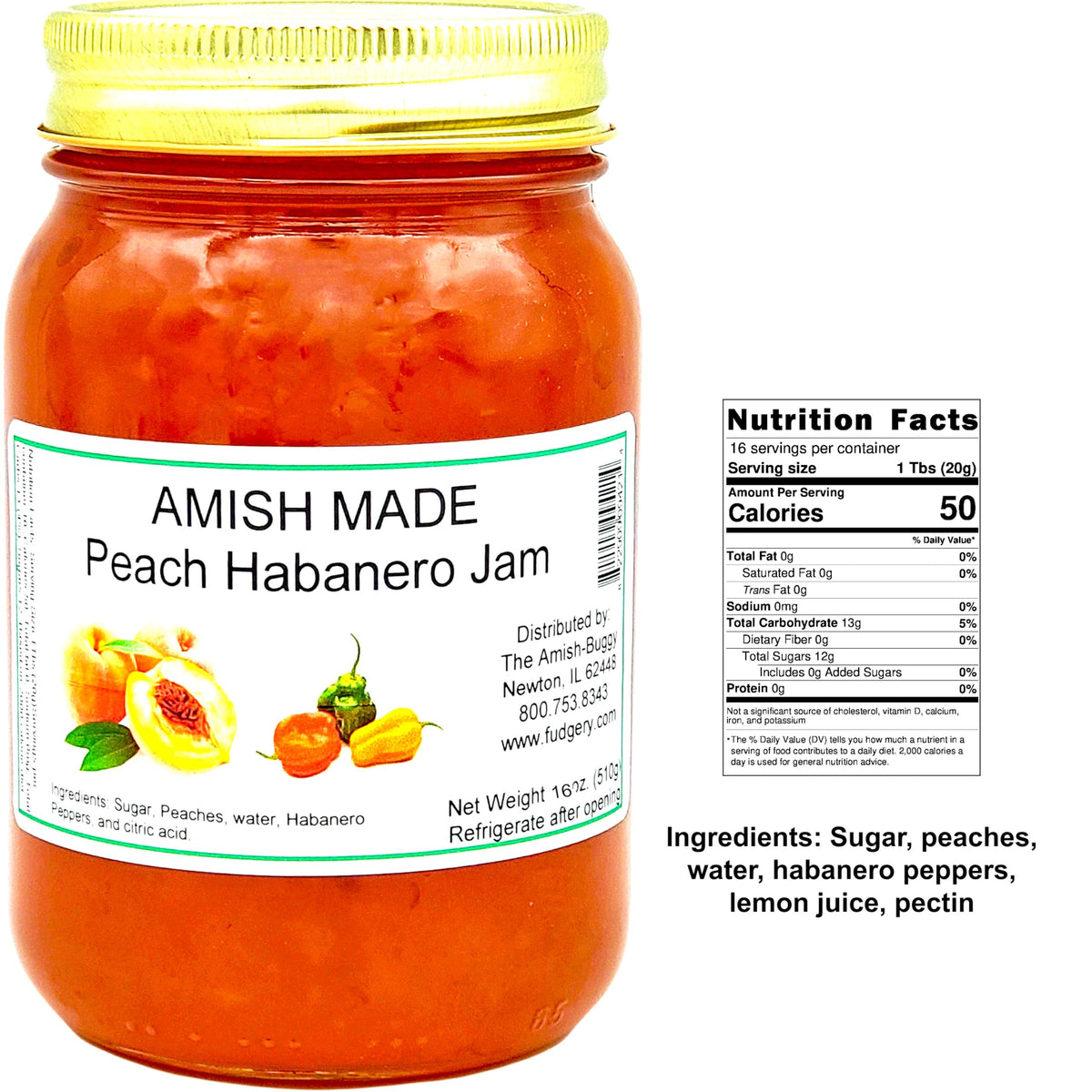 Amish Jam - Two 16 Oz Jars (Peach Habanero)