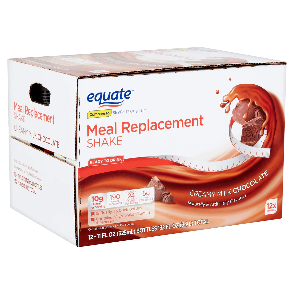 Equate Meal Replacement Shake, Creamy Milk Chocolate, 11 fl oz, 12 Count (Pack of 3)