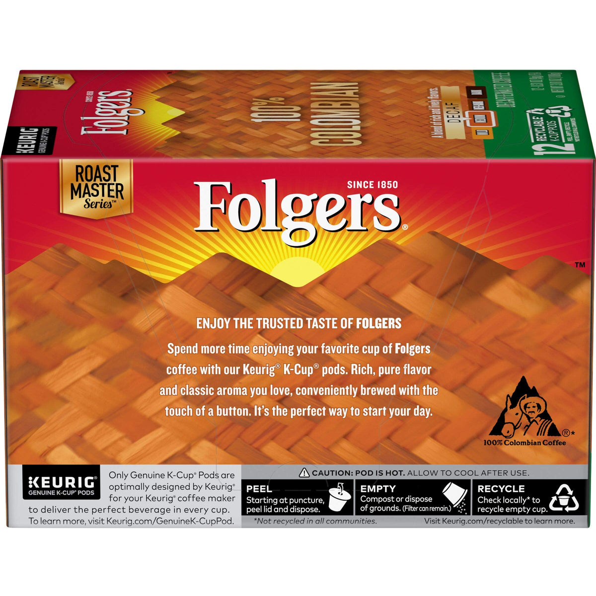 Folgers 100% Colombian Decaf Medium Roast Coffee, 12 Keurig K-Cup Pods