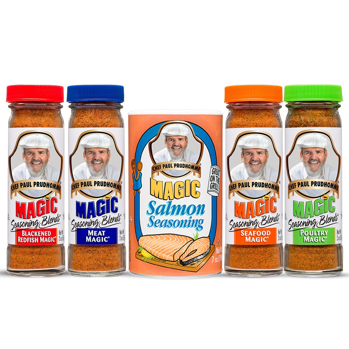 Magic Seasoning Blends Variety Pack, Blackened Fish & Meat Spices, Seasonings for Cooking, 2 oz Poultry, Redfish, Meat, Seafood, 7 oz Salmon, 5-Pack