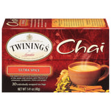 Twinings Ultra Spice Chai Tea Bags - Individually Wrapped, Black Tea with Cinnamon, Ginger, Cardamon & Clove, Clover Honey Stick Included, 20 Count