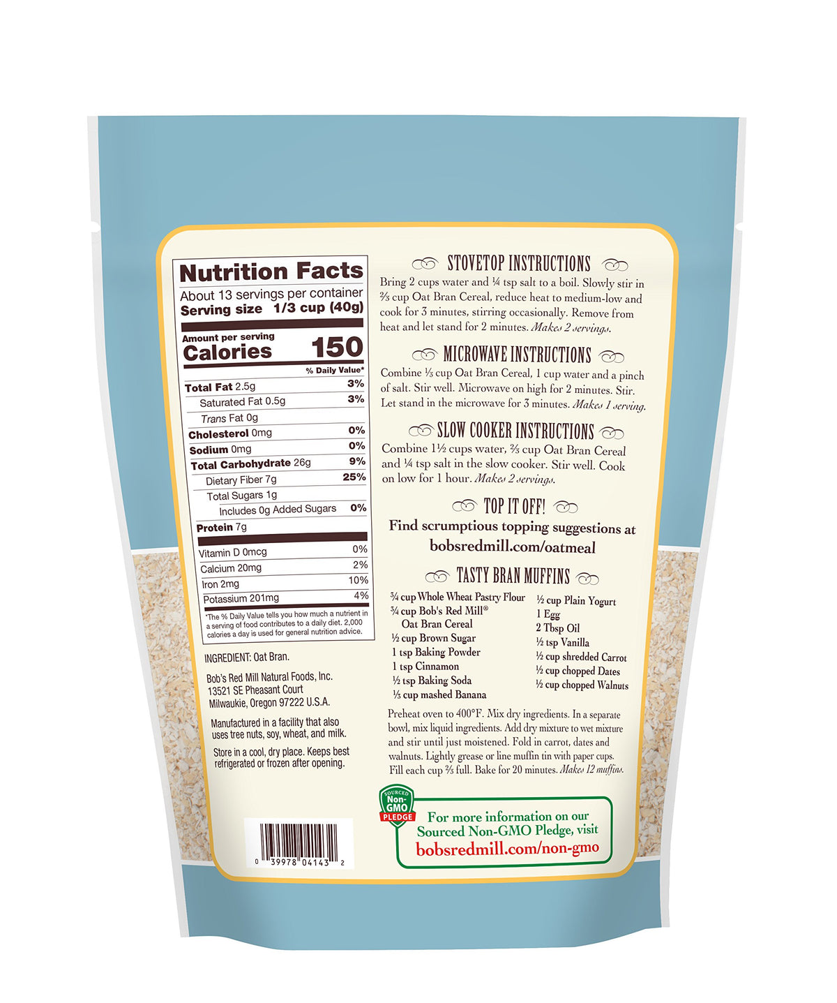 Bob's Red Mill Oat Bran, 18oz (Pack of 1) - Non GMO, Vegan, Kosher