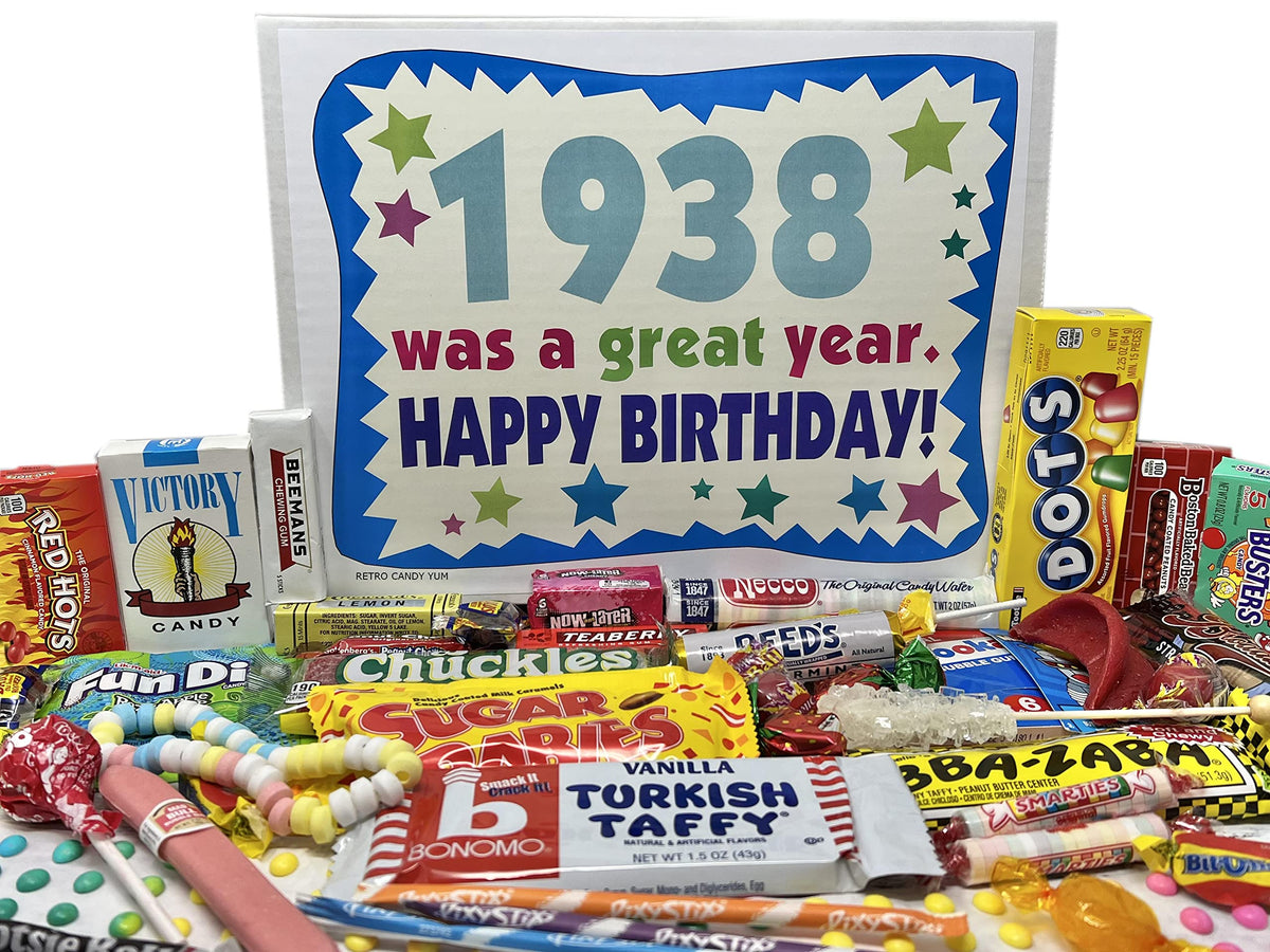 RETRO CANDY YUM ~ 1938 88th Birthday Gift Box Retro Candy Assortment from Childhood for 88 Year Old Man or Woman Born 1938