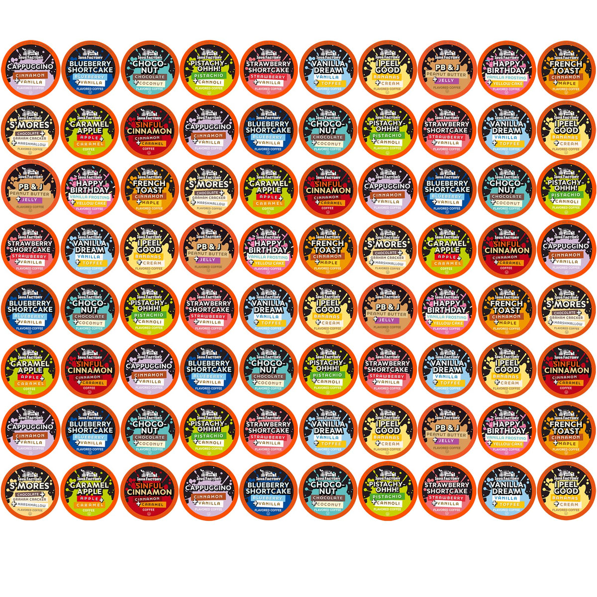 Java Factory Flavored Coffee Pods, Assorted Sampler, Variety Pack, Compatible with K Cup Brewers Including 2.0, 80 Count